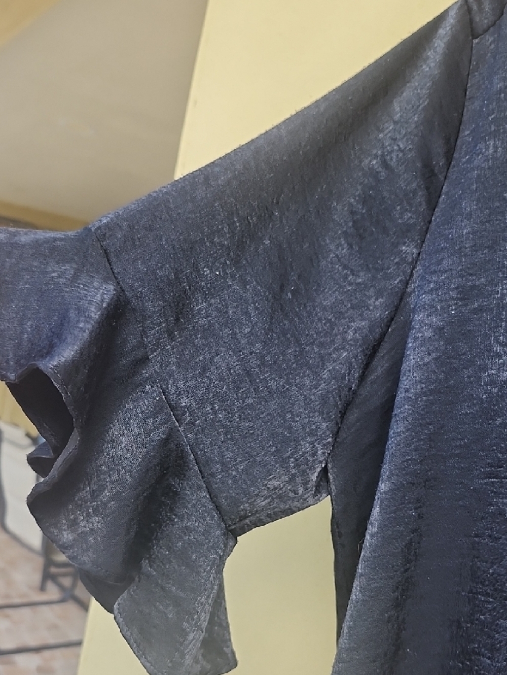 Misa Los Angeles Black Satin Shirt With Flight Sleeves and Asymmetry - Picture 8 of 11